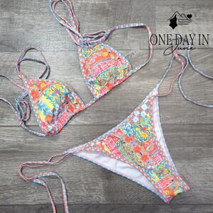 Aleumdr Adjustable Triangle Tie Side Bikini Swimsuit Size S